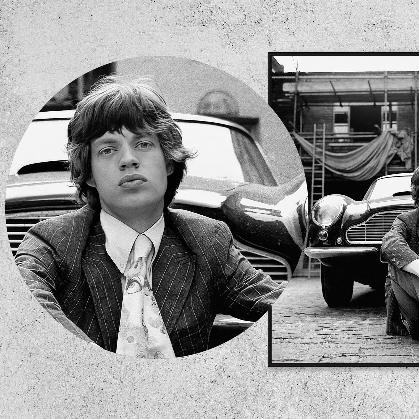 Fine Art Photo by Gered Mankowitz, Mick and Aston Martin, 1966, The Rolling Stones, Mick Jagger