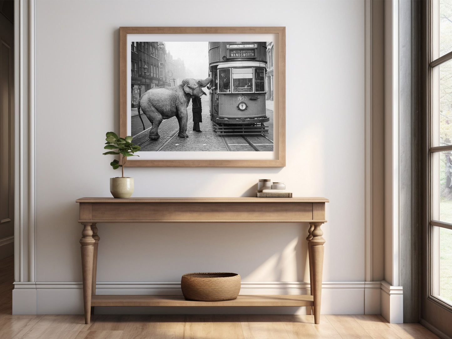 Hungry Elephant Print Poster, An elephant named Mae West accepts an apple from a passing tram driver, London, 1936