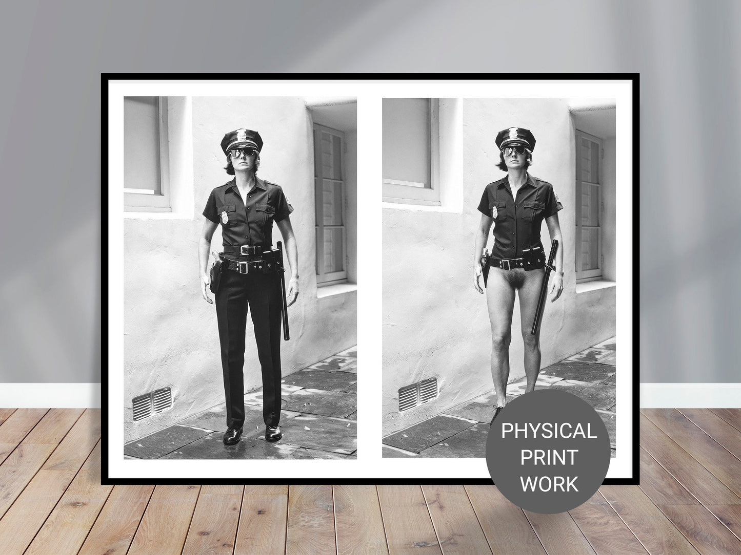 Helmut Newton Print Poster, Evi as Cop, Half-Naked and Dressed, Beverly Hills, March, 1998