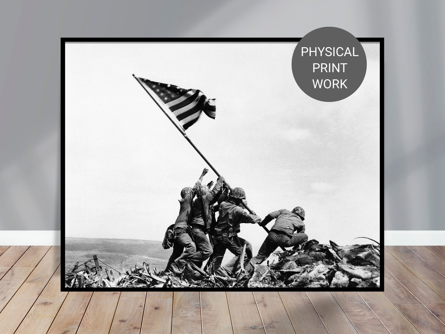 Raise the American Flag Poster, Marines of the 28th Regiment of the 5th Division raise the American flag atop Mt. Suribachi, Iwo Jima, 1945