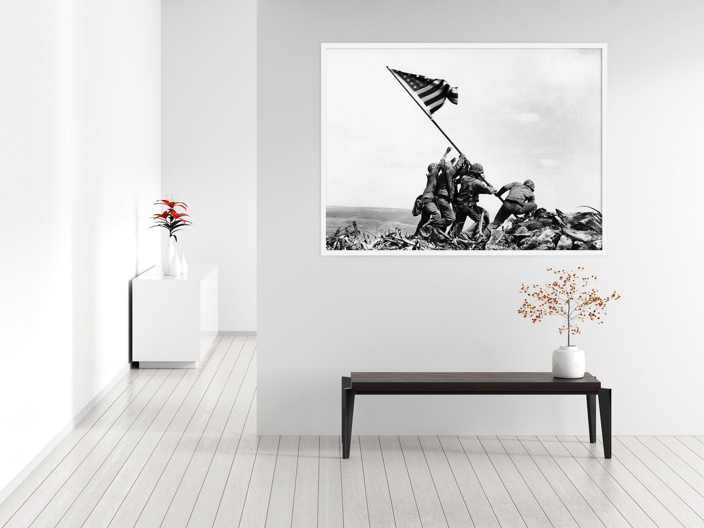 Raise the American Flag Poster, Marines of the 28th Regiment of the 5th Division raise the American flag atop Mt. Suribachi, Iwo Jima, 1945