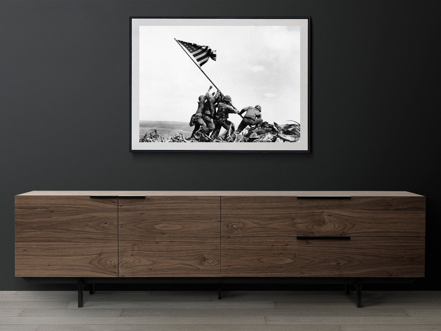Raise the American Flag Poster, Marines of the 28th Regiment of the 5th Division raise the American flag atop Mt. Suribachi, Iwo Jima, 1945