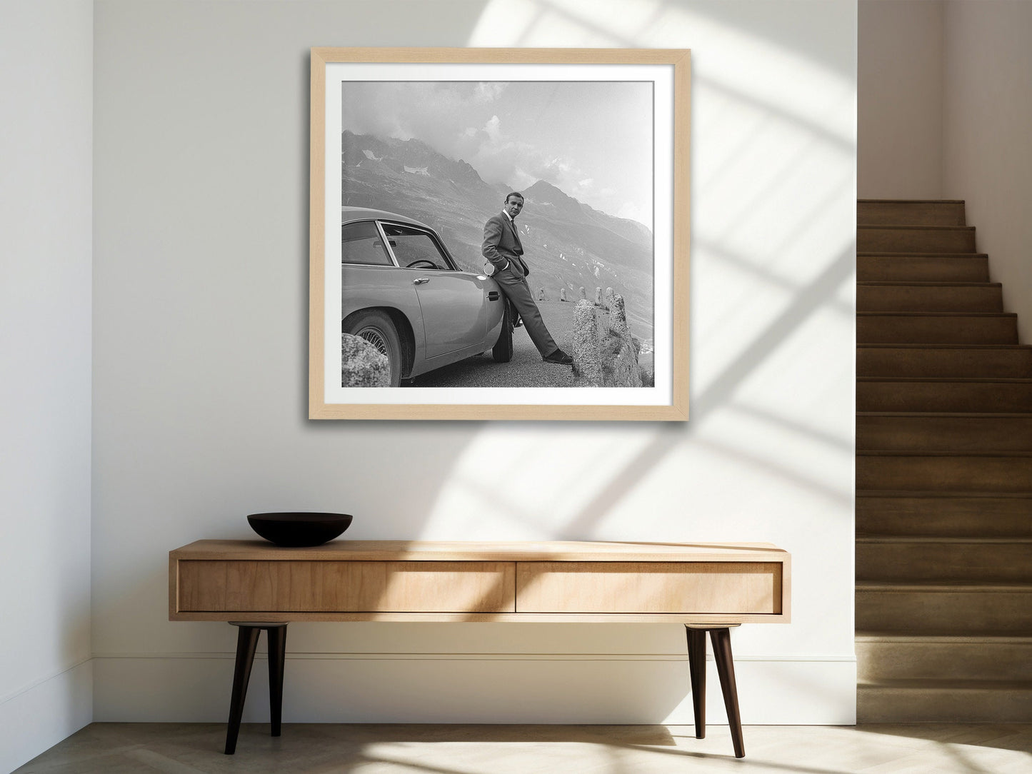 Fine Art Photo by Michael Ochs, Sean Connery Print Poster, James Bond next to his Aston Martin DB5, "Goldfinger", 1964