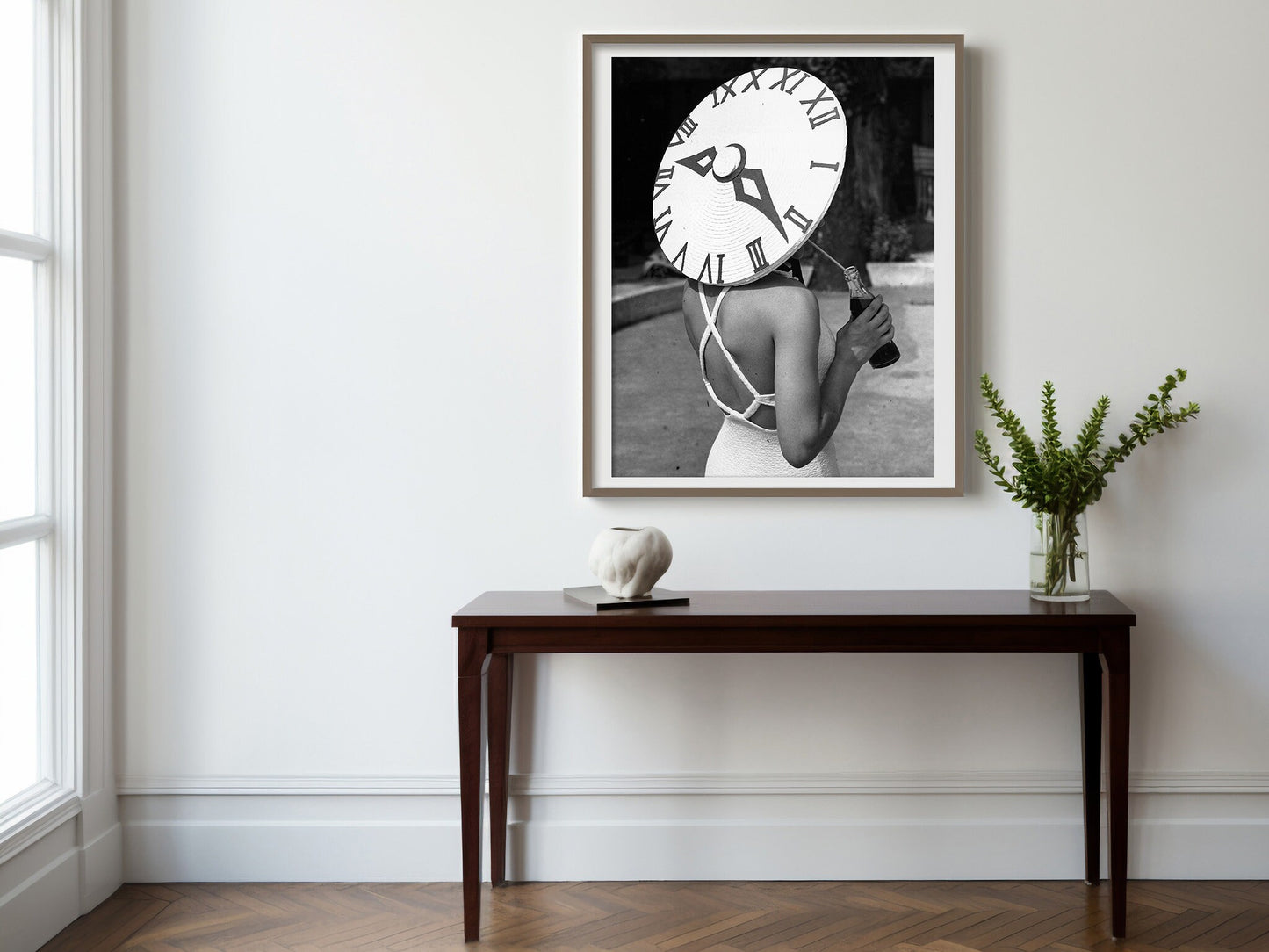 Sundial Hat Poster, British dancer Rosemary Andree wearing a sunhat with a clock face design on a summer's day at the Roehampton Pool