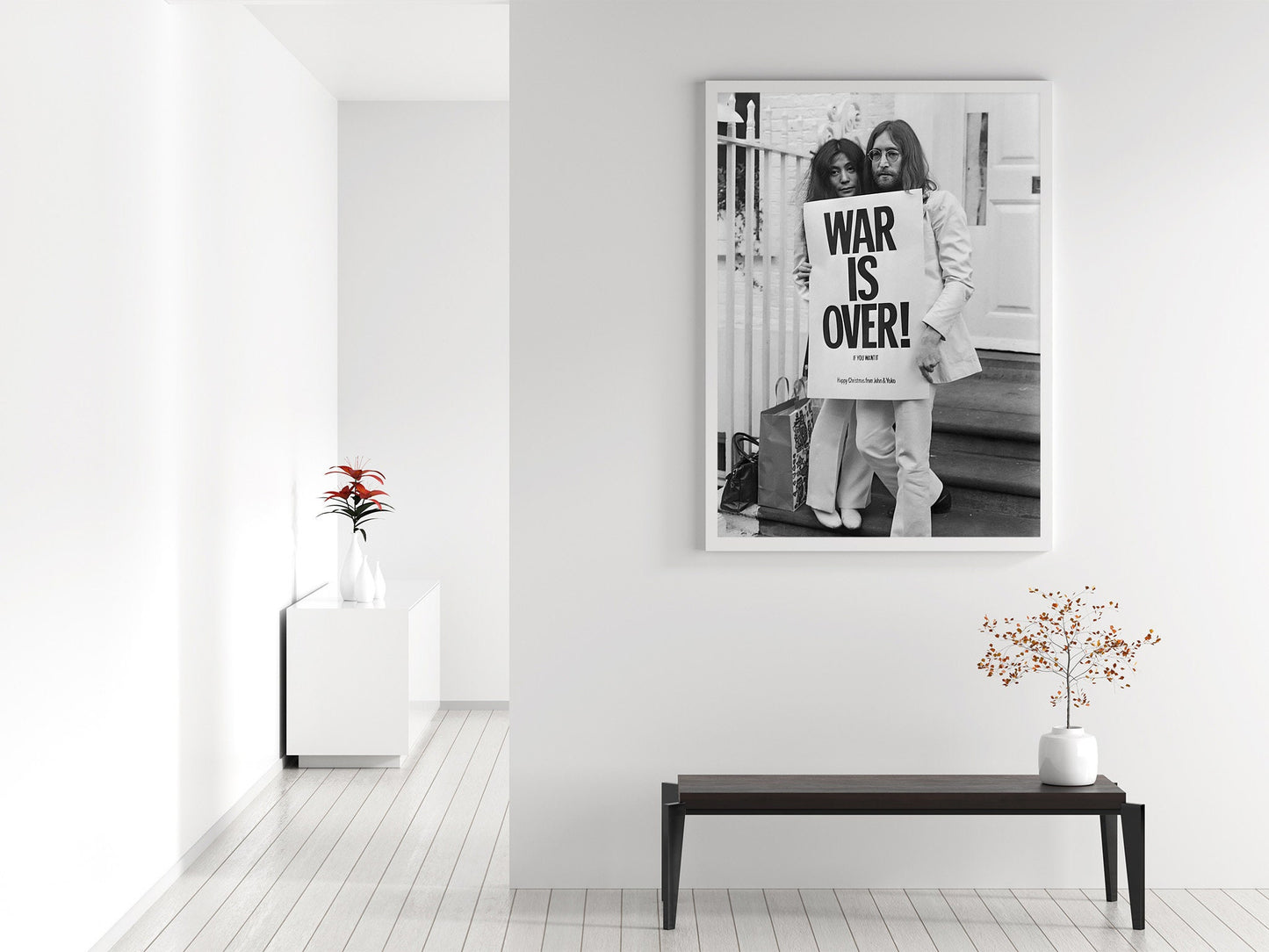 War Is Over, If You Want It Print, John Lennon and Yoko Ono pose on the Apple building in London (protesting against the Vietnam War), 1969