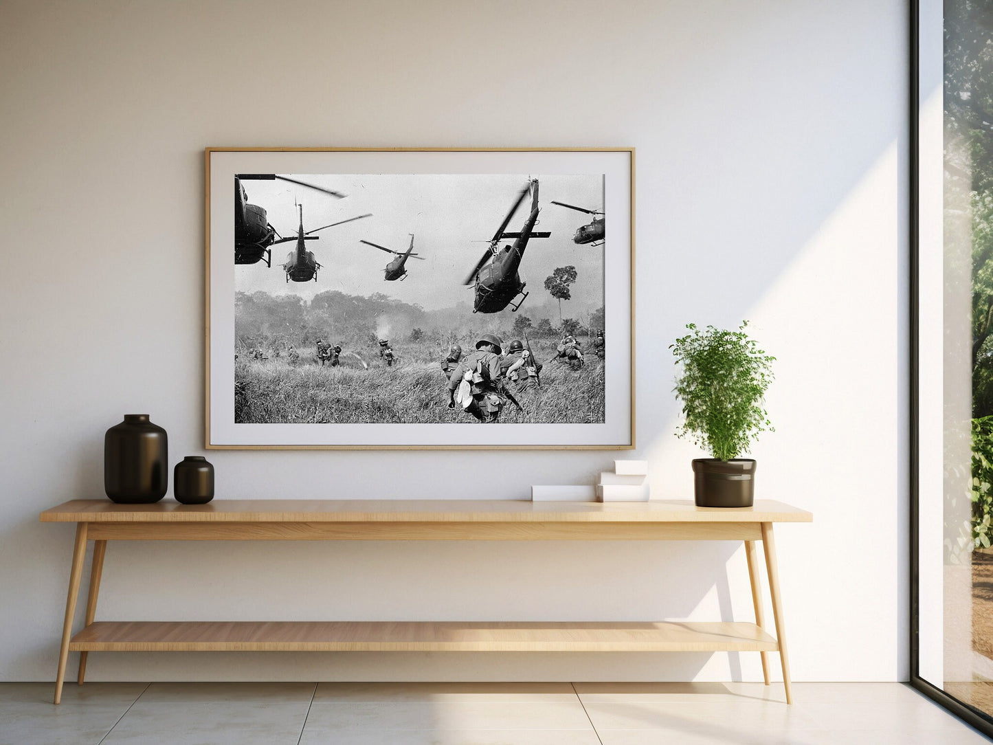 UH-1 Huey Transports dropping off Infantry Print Poster, Vietnam, 1965