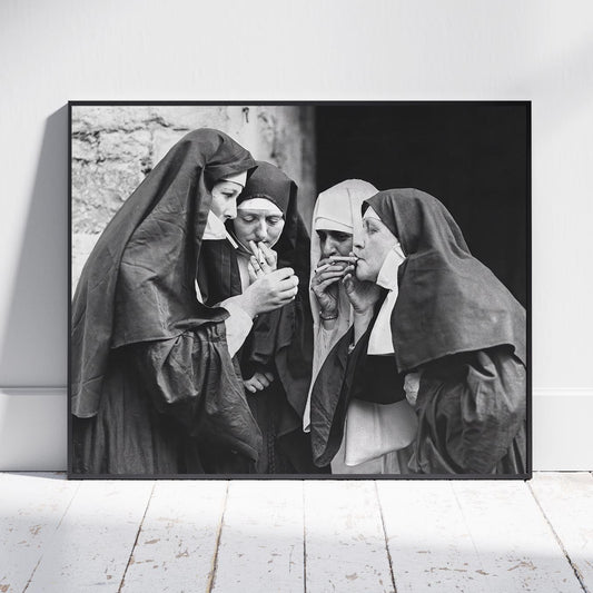 Fine Art Photo, Nuns Smoking On Break, Vintage Print Poster