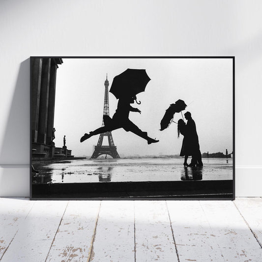 Fine Art Photo by Elliott Erwitt, Umbrella Jump Print Poster, Paris, France, 1989
