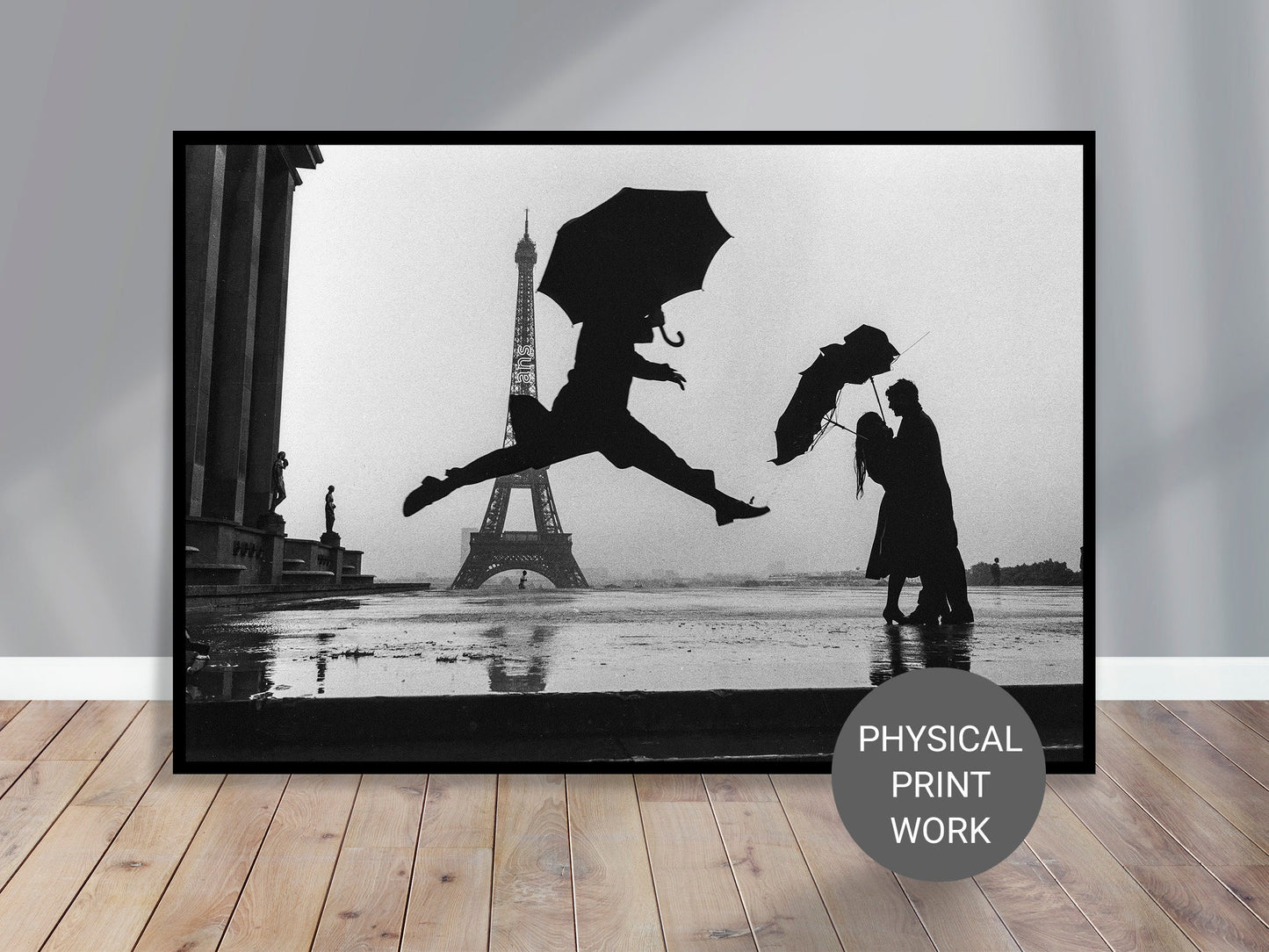 Fine Art Photo by Elliott Erwitt, Umbrella Jump Print Poster, Paris, France, 1989