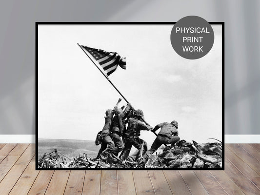 Raise the American Flag Poster, Marines of the 28th Regiment of the 5th Division raise the American flag atop Mt. Suribachi, Iwo Jima, 1945