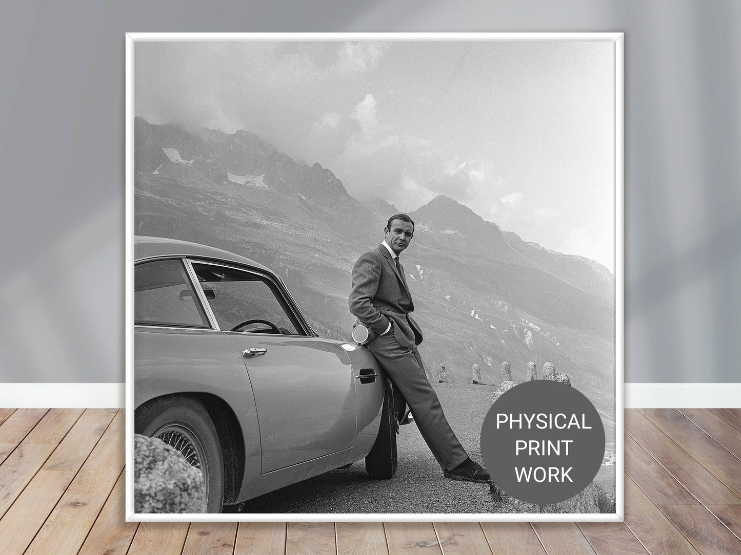 Fine Art Photo by Michael Ochs, Sean Connery Print Poster, James Bond next to his Aston Martin DB5, "Goldfinger", 1964