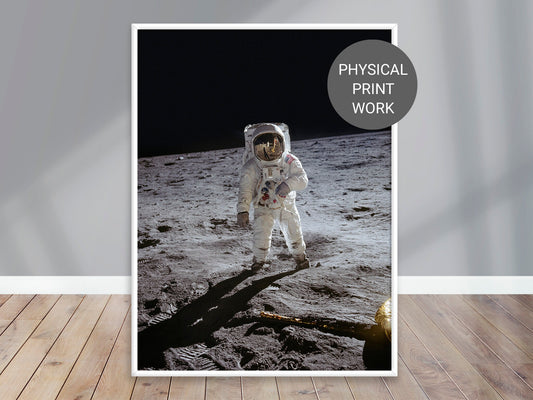 Astronaut Edwin Aldrin walks on lunar surface, Moon, 1969, NASA Original Photo