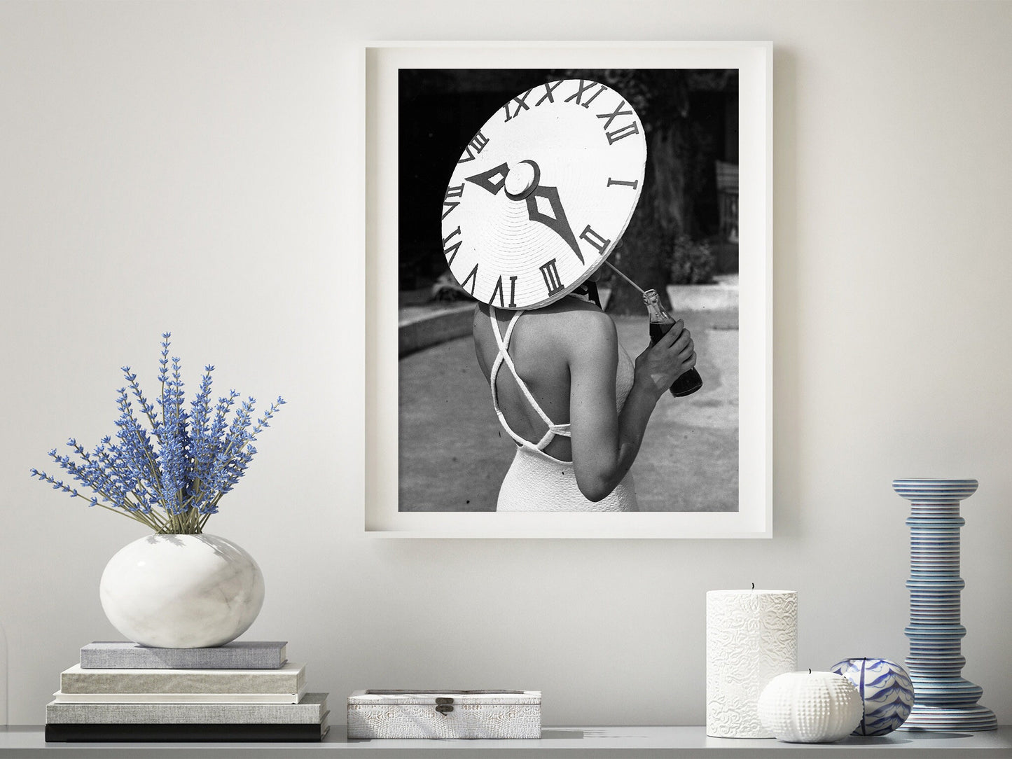 Sundial Hat Poster, British dancer Rosemary Andree wearing a sunhat with a clock face design on a summer's day at the Roehampton Pool