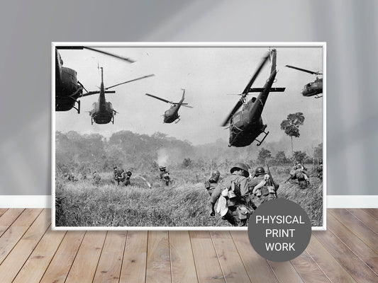 UH-1 Huey Transports dropping off Infantry Print Poster, Vietnam, 1965