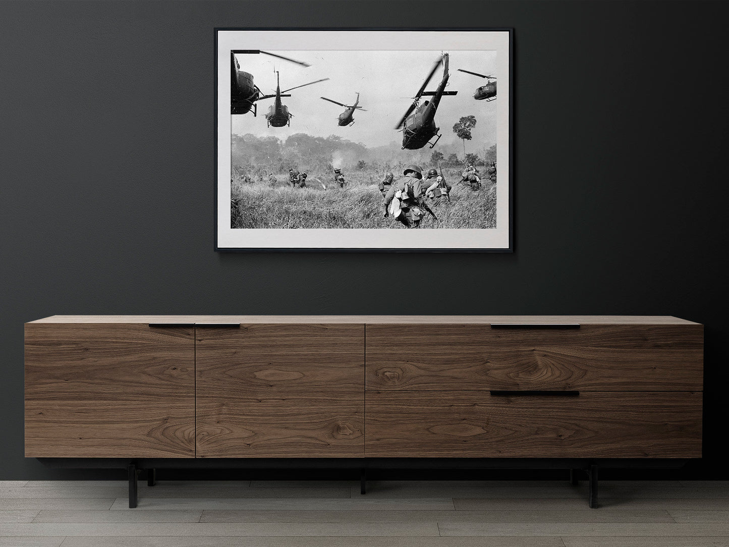 UH-1 Huey Transports dropping off Infantry Print Poster, Vietnam, 1965